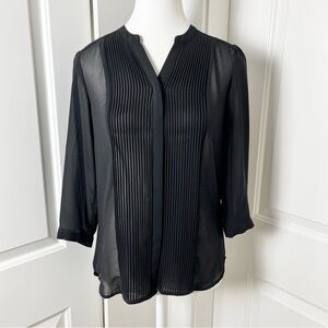 H&M Sheer Black Pleated Pintuck V-Neck Blouse - US Size 4